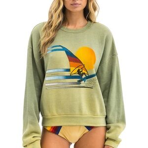 AVIATOR NATION WINDSURF JUMP RELAXED CREW SWEATSHIRT - FADED ARMY